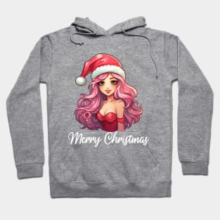 Pink Haired Girl - Merry Christmas (Black Lettering) Hoodie